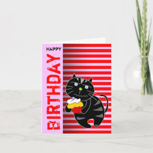 Gato Preto Cupcake de Cartão de Aniversário