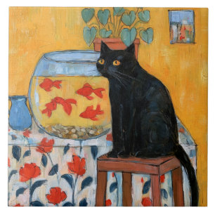 Gato Preto Curioso Observando Aquário