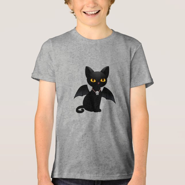 Gato Preto de Halloween Vampiro com Asas (Frente)