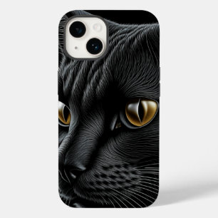 Gato Preto de IA com Olhos Amarelos