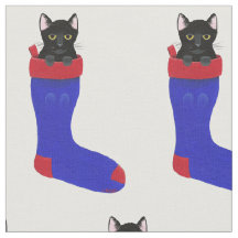 Gato preto decorativo no tecido da meia do Natal