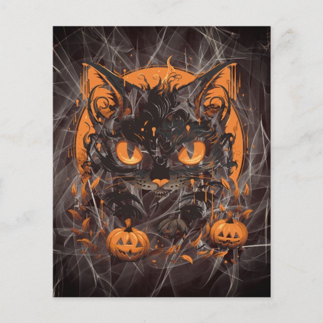 Gato Preto do Halloween com Pumpkins e Lua (Frente)