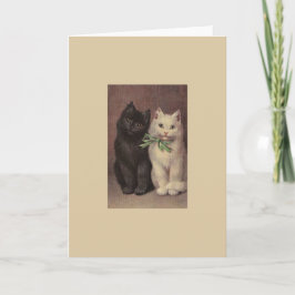 Gato preto do vintage e cartão de nota branco do