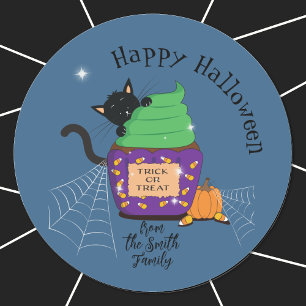 Gato Preto e Adesivos Azuis de Cupcake de Hallowee