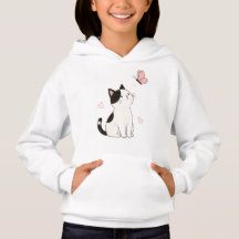 Gato Preto e Branco Fofo com Borboleta Rosa 
