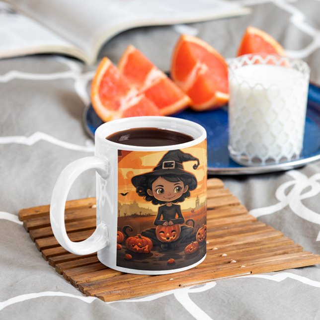 Gato preto e bruxa 23 caneca do Halloween (Cute Halloween Witch version 123 Mug
)