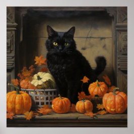 Gato preto e impressão de abóbora