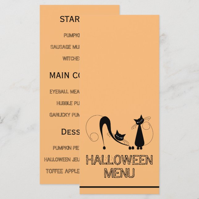 Gato Preto Elegante, Menu de Halloween (Frente/Verso)
