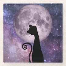 Gato Preto Em Porta copos De Vidro Cor-De-Rosa/Pur