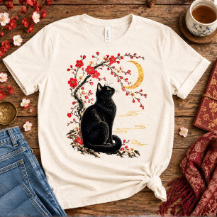 Gato Preto em um Jardim Japonês da Lua