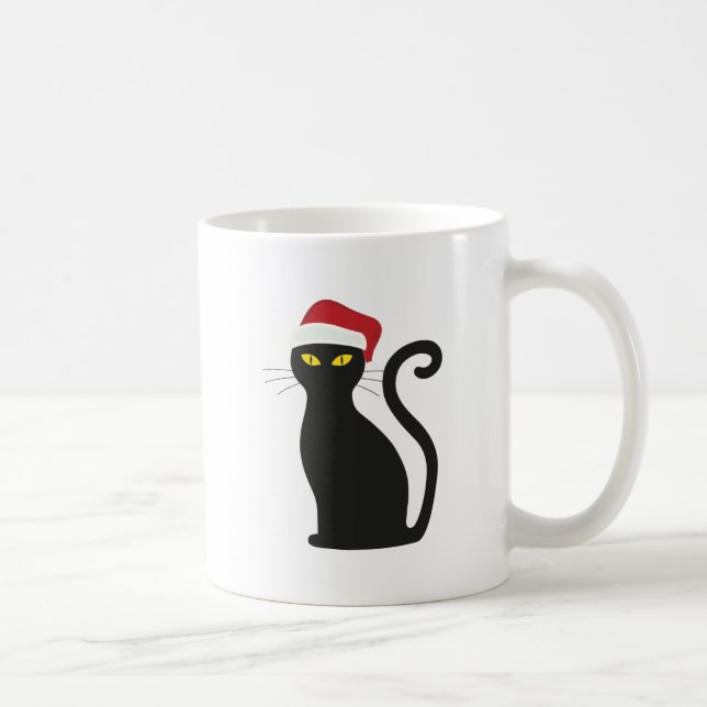 Gato Preto Engraçado Com A Caneca De Noel Hats (Direita)