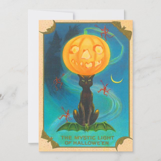 Gato Preto Equilibrando Abóbora de Jack O Lantern (Frente)