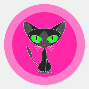 Gato preto, etiquetas cor-de-rosa