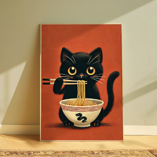 Gato Preto Fofo Arte de Ramen Impressão   Gato de 