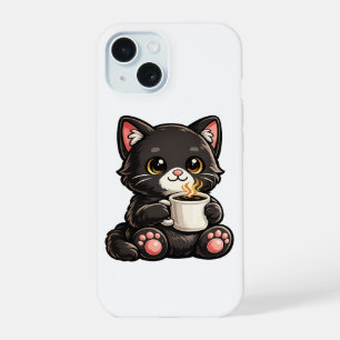Gato Preto Fofo com Café