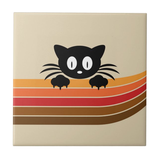 Gato preto fofo com listras retrô (Frente)