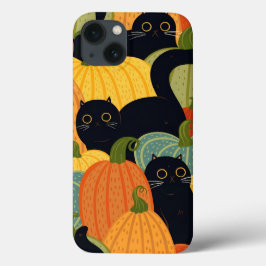 Gato Preto Fofo e Abóbora Halloween Sem Costura 