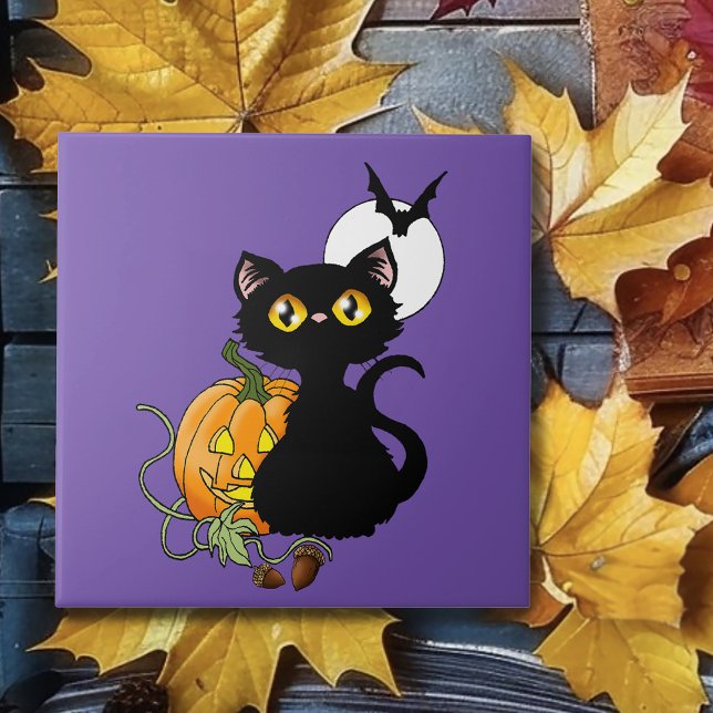 Gato Preto Fofo Roxo Assustador Abóbora de Hallowe (Criador carregado)