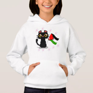 gato preto fofo segura bandeira da Palestina