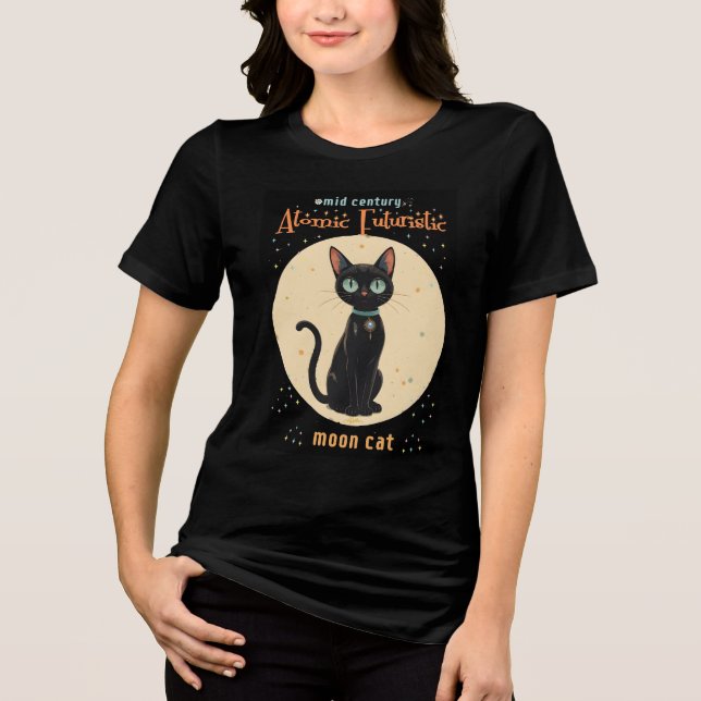 Gato Preto Futurista Atômico da Lua com texto (Frente)