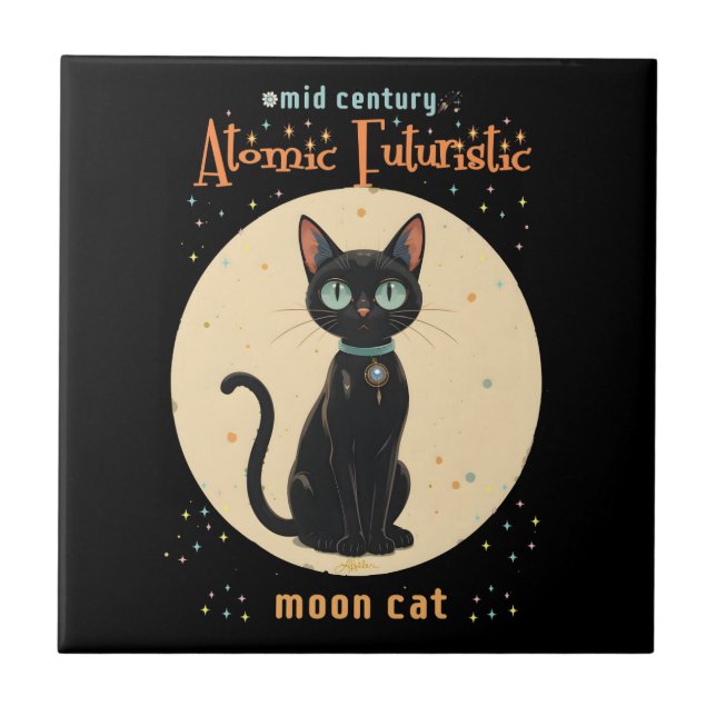Gato Preto Futurista Atômico da Lua com texto (Frente)