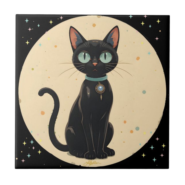 Gato Preto Futurista Atômico Lua (Frente)