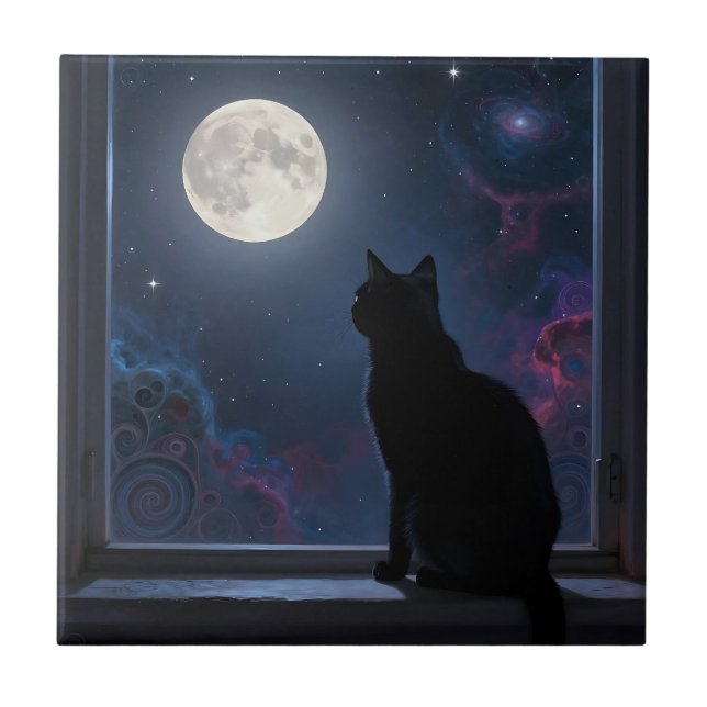Gato Preto Galáxia Lua Cheia Cena da Janela (Frente)