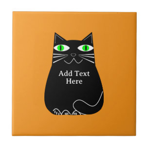 Gato Preto Gordo Com Olhos Verdes Texto Personaliz