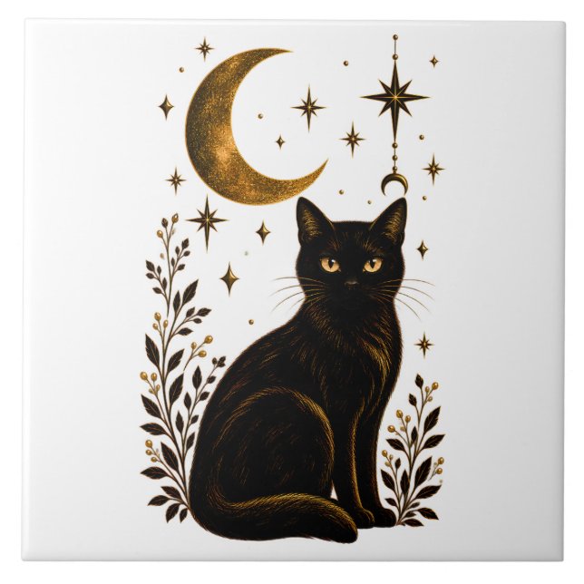 Gato Preto Gótico Lua Celestial Botânica (Frente)