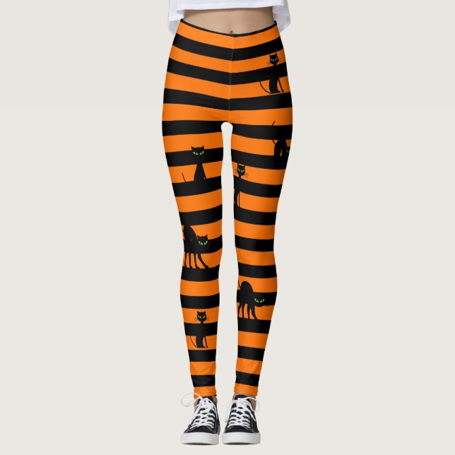 Gato Preto Halloween e Leggings Laranja (Frente)