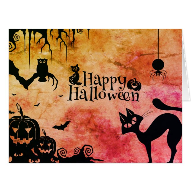 Gato Preto Halloween - Placa de Convite de festas (Frente horizontal)