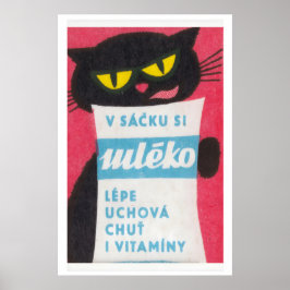 Gato Preto Lambendo Saco de Leite - Impressão Caix