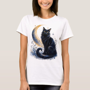 Gato Preto Mágico Sob a Lua PNG Camiseta Boho Gó