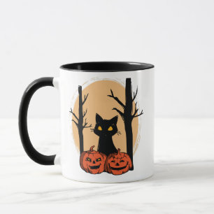 "Gato Preto na Caneca de Abóbora - Cute Spooky