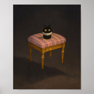 Gato Preto na Impressão de Arte Estacionada a Rosa
