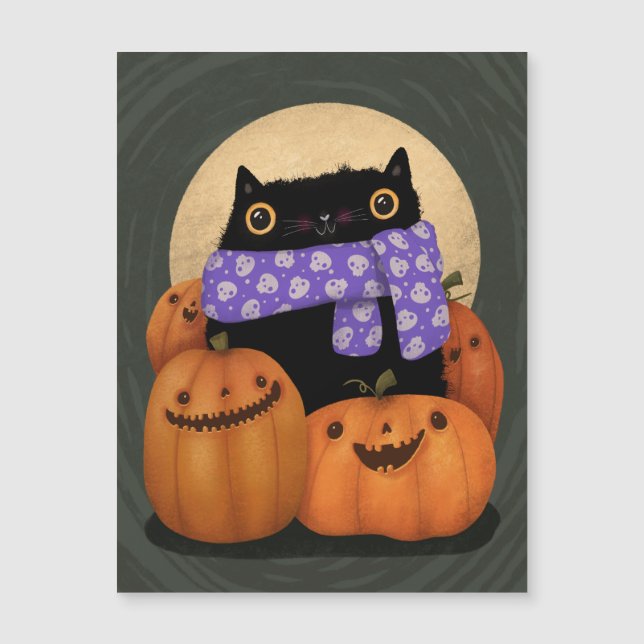 Gato Preto na Temporada de Outono Feliz Halloween (Frente)