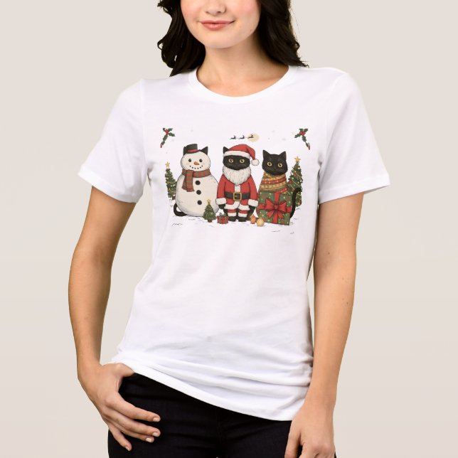 Gato Preto Natal Papai Noel Boneco de Neve Present (Frente)