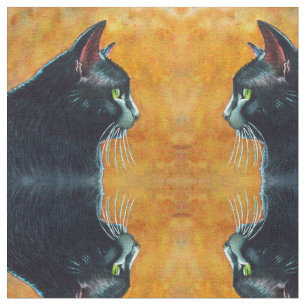 Gato preto no tecido do perfil por Rachel M Brown