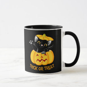 Gato preto personalizado do Dia das Bruxas caneca