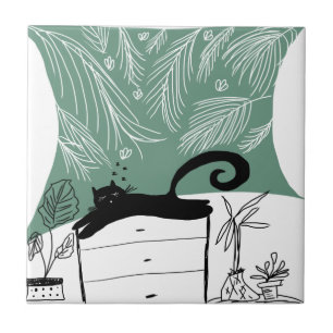 Gato Preto Relaxando Planta Selva