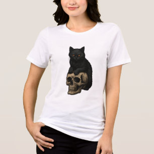 Gato preto retrô e crânio