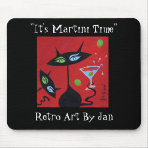 Gato preto retro Mousepad de Martini do pop art
