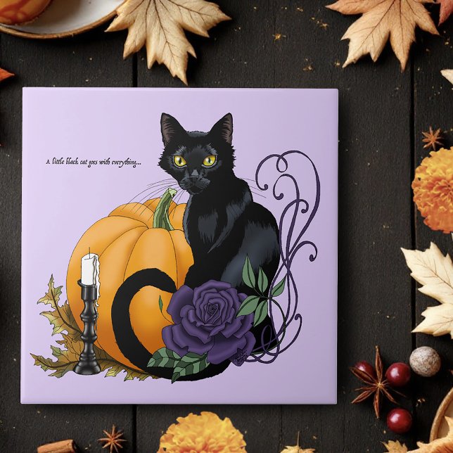 Gato Preto Rosa Roxa Abóbora Outono (Criador carregado)