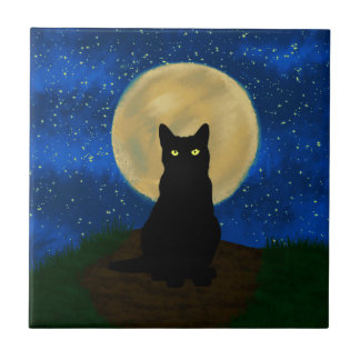 Gato Preto Silhueta ao Luar de Halloween 
