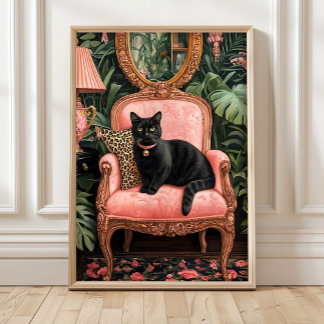 Gato Preto Tropical no Sofá Poster Impressão, Bla