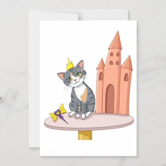 Gato Princesa Fofa com Cartão Magnético de Castelo (Frente)