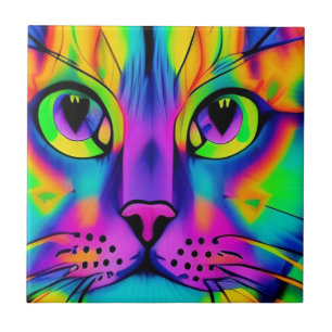 Gato psicodélico, cor roxa, fuschia verde