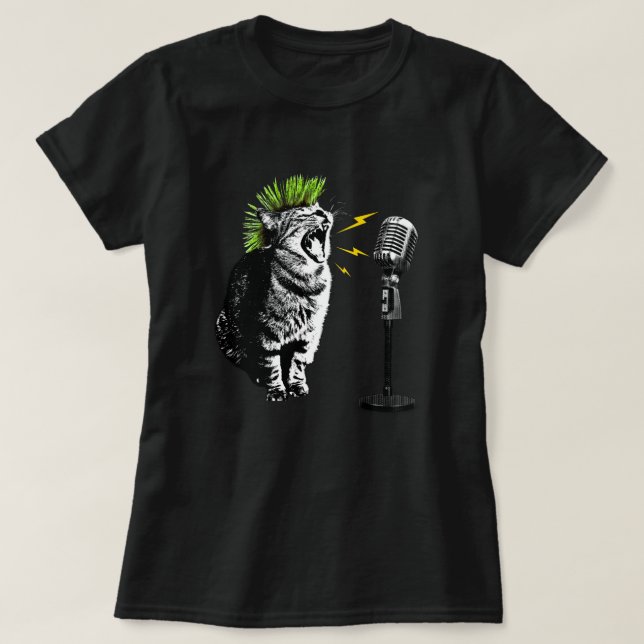 Gato Punk, Camiseta Gráfica Divertida (Frente do Design)
