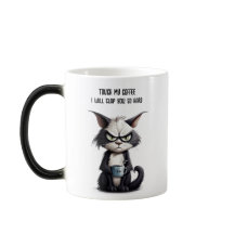 Gato rabugento com xícara de café