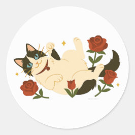Gato Ragdoll em Rosas Adesivo Redondo Clássico